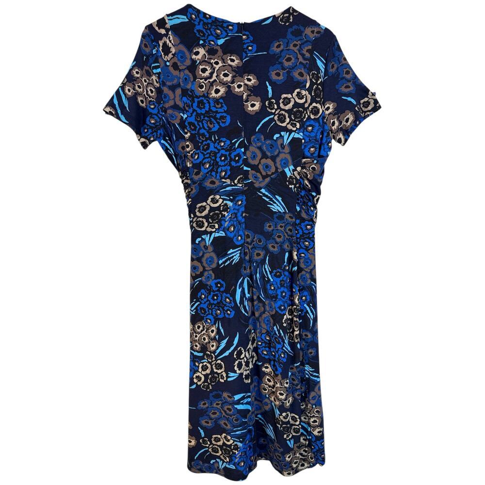 BOSS Hugo Boss Blue Multicolor Floral Midi Wrap Dress V-Neck Short Sleeve Sz M - Picture 4 of 11
